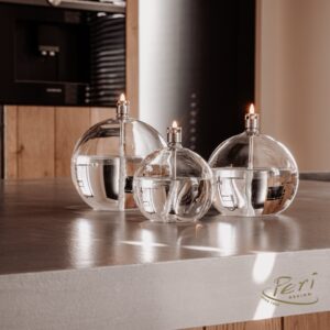 Lampe à huile Ronde transparente laiton <br> PERI LIVING